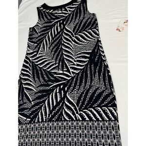 Joseph Ribkoff Palm Print Dress Womens 14 Black‎ White Sleeveless Sheath